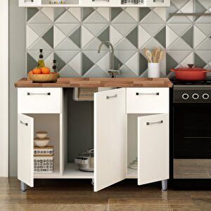 120 Cm Tezgahlı Beyaz Panovit Mini Alt Modül Mutfak Dolabı