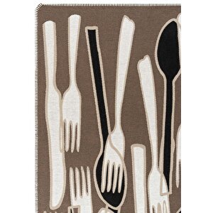Perla Neo Prn 06 Brown White Pamuklu Banyo Balkon Kilimi Makinede Yıkanabilir Mutfak Kilim 75x180 cm