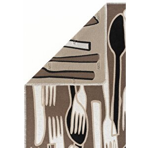 Cool Halı Perla Neo Prn 06 Brown White Pamuklu Banyo Balkon Kilimi Makinede Yıkanabilir Mutfak Kilim