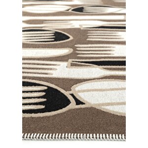 Cool Halı Perla Neo Prn 06 Brown White Pamuklu Banyo Balkon Kilimi Makinede Yıkanabilir Mutfak Kilim