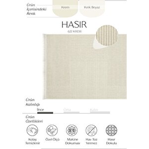 Hasır 622 Krem Halı İnce Mutfak Halısı Yazlık Halı Kilim Kesme Halı Yolluk Antre Hol Koridor Halısı 80x350 cm