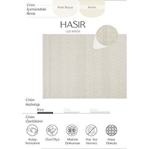 Hasır 620 Krem Halı İnce Halı Kilim Mutfak Halısı Kesme Halı Yolluk Oturma Odası Halısı Yazlık Halı 100x200 cm