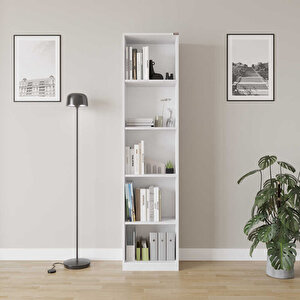 Modern 5 Raflı Kitaplık - Beyaz 43x182x26 Cm