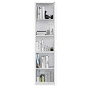 Modern 5 Raflı Kitaplık - Beyaz 43x182x26 Cm