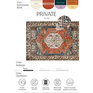 Private Kiremit Etnik Desenli Şönil Halı Yıkanabilir Eskitme Vintage Göbekli Salon Halısı 95x250 cm