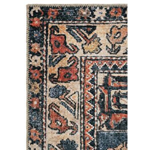 Cool Halı Private Kiremit Etnik Desenli Şönil Halı Yıkanabilir Eskitme Vintage Göbekli Salon Halısı