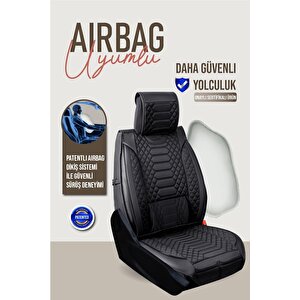 Renault 19 Europa Uyumlu Lüx Deri Oto Koltuk Kılıfı Ön Arka Takım Crystal Serisi Tam Si̇yah