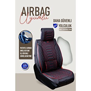 Opel Astra J Sedan Uyumlu Lüx Deri Oto Koltuk Kılıfı Ön Arka Takım Crystal Serisi Si̇yah Kirmizi