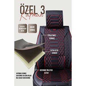 Opel Astra J Sedan Uyumlu Lüx Deri Oto Koltuk Kılıfı Ön Arka Takım Crystal Serisi Si̇yah Kirmizi
