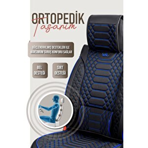 Ford Focus Sport Uyumlu Lüx Deri Oto Koltuk Kılıfı Ön Arka Takım Crystal Serisi Si̇yah Mavi̇