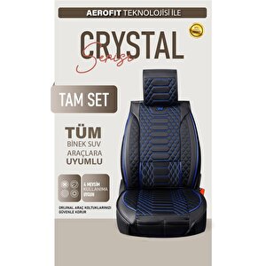 Tofaş Doğan Slx Uyumlu Lüx Deri Oto Koltuk Kılıfı Ön Arka Takım Crystal Serisi Si̇yah Mavi̇ Siyah - Mavi