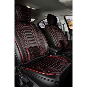 Seat Exeo Uyumlu Lüx Deri Oto Koltuk Kılıfı Ön Arka Takım Crystal Serisi Si̇yah Kirmizi Siyah - Kırmızı