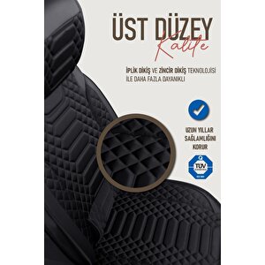 Dacia Duster 2010-2013 Uyumlu Lüx Deri Oto Koltuk Kılıfı Ön Arka Takım Crystal Serisi Tam Si̇yah