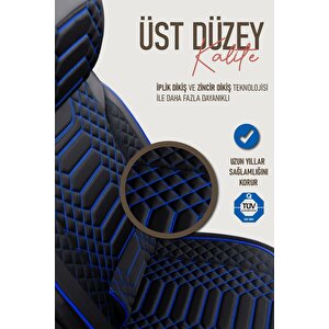 Dacia Duster 2010-2013 Uyumlu Lüx Deri Oto Koltuk Kılıfı Ön Arka Takım Crystal Serisi Si̇yah Mavi̇