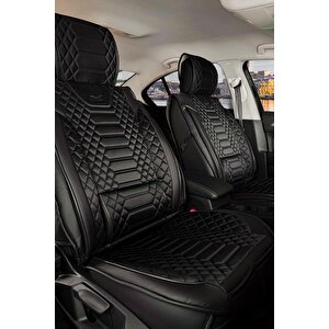 Renault Fluence 2010-2013 Uyumlu Lüx Deri Oto Koltuk Kılıfı Ön Arka Takım Crystal Serisi Tam Si̇yah Siyah