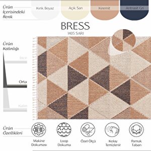 Bress 1405 Sarı Kolay Kullanım Hav Toz Vermez Hasır Dokulu Bukle Örgü Modern Desen Halı 100x350 cm