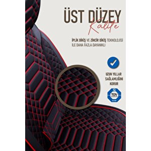 Seat İbiza Uyumlu Lüx Deri Oto Koltuk Kılıfı Ön Arka Takım Crystal Serisi Si̇yah Kirmizi