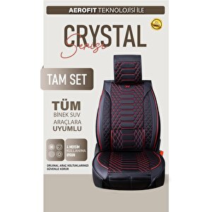 Tofaş Serçe Uyumlu Lüx Deri Oto Koltuk Kılıfı Ön Arka Takım Crystal Serisi Si̇yah Kirmizi Siyah - Kırmızı