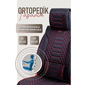 Renault 21 Manager Uyumlu Lüx Deri Oto Koltuk Kılıfı Ön Arka Takım Crystal Serisi Si̇yah Kirmizi