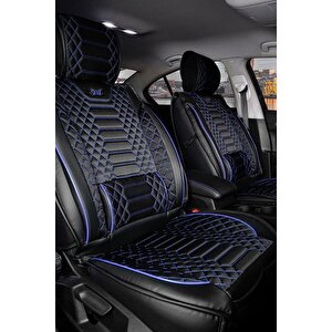 Fiat Egea Urban Plus Uyumlu Lüx Deri Oto Koltuk Kılıfı Ön Arka Takım Crystal Serisi Si̇yah Mavi̇ Siyah - Mavi