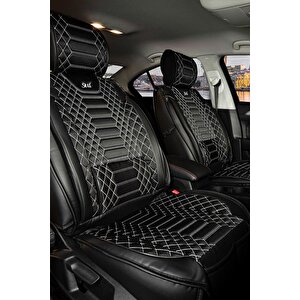 Seat Leon Sc Fr Uyumlu Lüx Deri Oto Koltuk Kılıfı Ön Arka Takım Crystal Serisi Si̇yah Beyaz Siyah - Beyaz