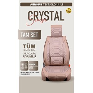 Renault Taliant Uyumlu Lüx Deri Oto Koltuk Kılıfı Ön Arka Takım Crystal Serisi Bej Bej