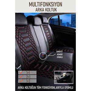 Ssangyong Rexton Uyumlu Lüx Deri Oto Koltuk Kılıfı Ön Arka Takım Crystal Serisi Si̇yah Kirmizi Siyah - Kırmızı
