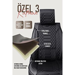 Tofaş Şahin 1.6 Ie Uyumlu Lüx Deri Oto Koltuk Kılıfı Ön Arka Takım Crystal Serisi Tam Si̇yah