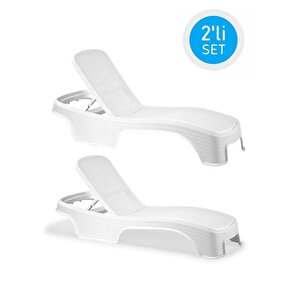 Sy-2536 Beyaz Brezza Royal Rattan Lüks Şezlong 2'li Set