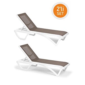 Sy-2534 Beyaz-kahve Royal Fileli Lüks Şezlong 2'li Set