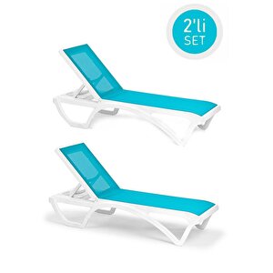 Sy-2534 Beyaz-turkuaz Royal Fileli Lüks Şezlong 2'li Set