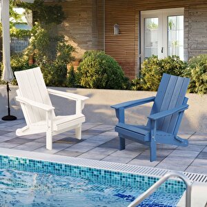 Mavi Adirondack Serisi Düz Sırtlı Katlanır Sandalye, Mavi Koltuk, Balkon,bahçe,cafe Mobilyası