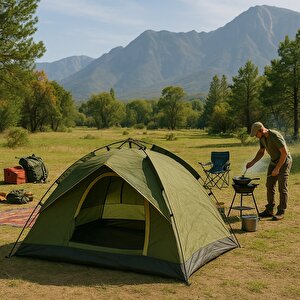 Yek Outdoor 4 Kişilik Tam Otomatik Kamp Çadırı- 3 Adet 0°uyku Tulumu-şişme Yatak