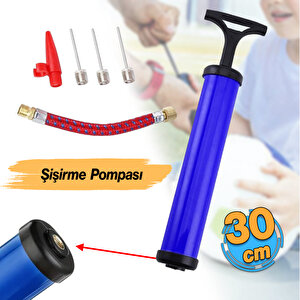 Bisiklet Pompa Seti 30 Cm El Tipi Ayak Tutamaklı Hava Top Şişirme Plastik Başlıklı Borulu İğne Uçlu