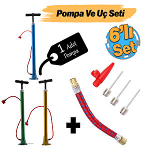 Şişirme Seti Klasik Bisiklet Pompası El Tipi Ayak Tutamaklı Metal Borulu Ve Uçlu Top Teker Şambrel