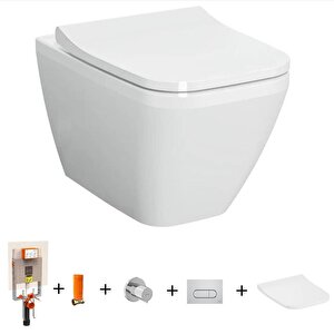 Vitra İntegra Square Rim-ex Asma Klozet + Slim Duroplast Yavaş Kapak + Gömme Rezervuar  Set