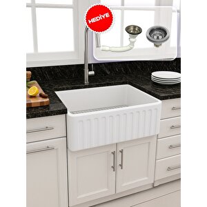 Quarter Serami̇k Evi̇ye Live Dekorlu Eviye 76 Cm Parlak Beyaz Si̇fon Hedi̇ye