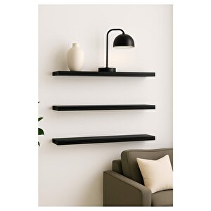 50 Cm 3lü Mat Siyah Mdf Uçan Duvar Rafı Gizli Bağlantı Kitaplık