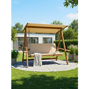 Riva 2100 FSC Mix Credit 3 Kişilik Ahşap Bahçe, Balkon, Teras Salıncağı (Minder Seti Dahil)/Camel