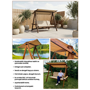 Riva 2100 FSC Mix Credit 3 Kişilik Ahşap Bahçe, Balkon, Teras Salıncağı (Minder Seti Dahil)/Camel
