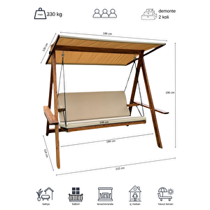 Riva 2100 FSC Mix Credit 3 Kişilik Ahşap Bahçe, Balkon, Teras Salıncağı (Minder Seti Dahil)/Camel