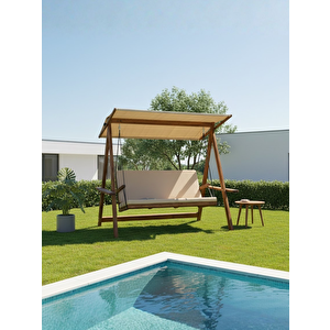 Riva 2100 FSC Mix Credit 3 Kişilik Ahşap Bahçe, Balkon, Teras Salıncağı (Minder Seti Dahil)/Camel