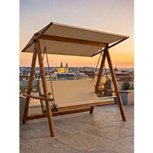 Riva 2100 FSC Mix Credit 3 Kişilik Ahşap Bahçe, Balkon, Teras Salıncağı (Minder Seti Dahil)/Camel