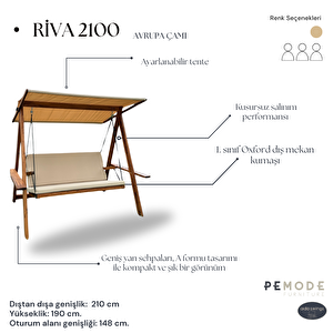 Riva 2100 3 Kişilik Ahşap Bahçe, Balkon, Teras Salıncağı