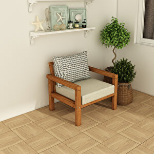 Rustik Doğal Ahşap Teak Renk Tekli Bahçe & Balkon Koltuğu