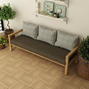 Rustik Doğal Ahşap Natural Renk Üçlü Bahçe & Balkon Kanepesi
