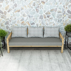 Rustik Doğal Ahşap Natural Renk Üçlü Bahçe & Balkon Kanepesi
