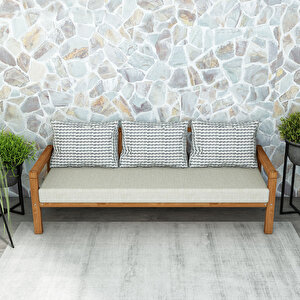 Rustik Doğal Ahşap Teak Renk Üçlü Bahçe & Balkon Kanepesi