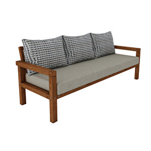 Rustik Doğal Ahşap Teak Renk Üçlü Bahçe & Balkon Kanepesi
