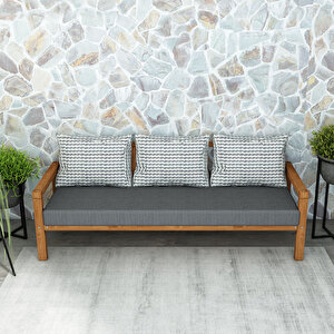 Rustik Doğal Ahşap Teak Renk Üçlü Bahçe & Balkon Kanepesi